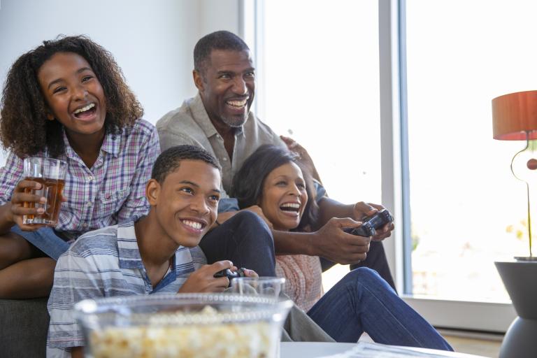 Family playing video games